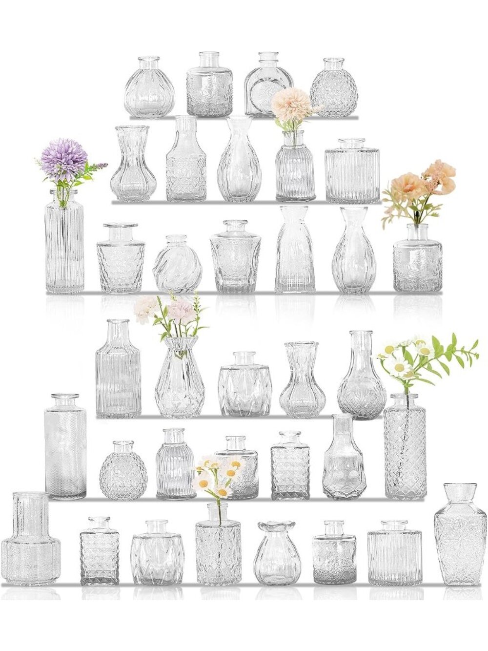 36 Set Of Vintage Glass Bottles Clear Bud Vases Small Flower Vases For Home Dec
